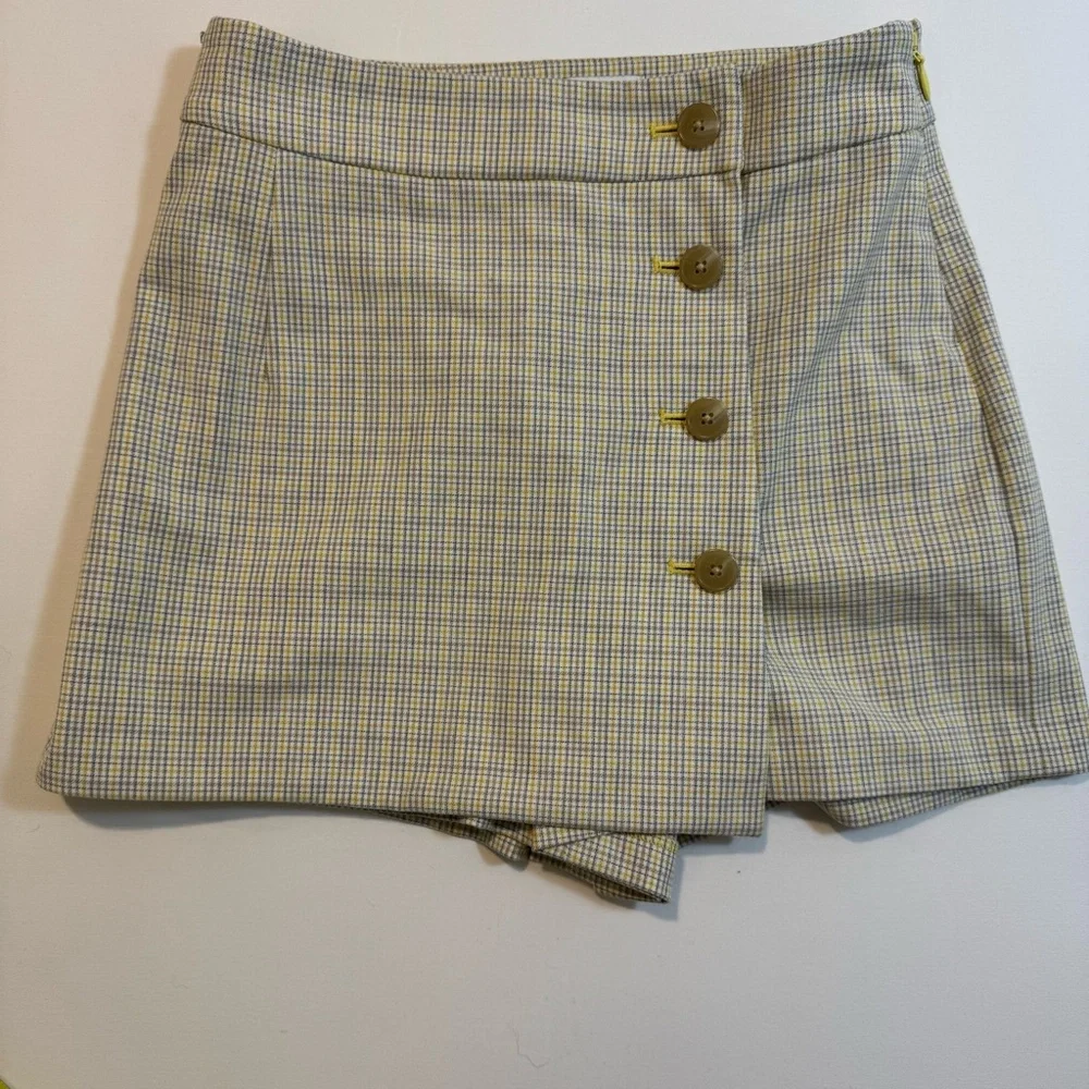 Sunday Best Heather Skort Pastel Yellow Plaid Button Front Sz 00 Academia Preppy
